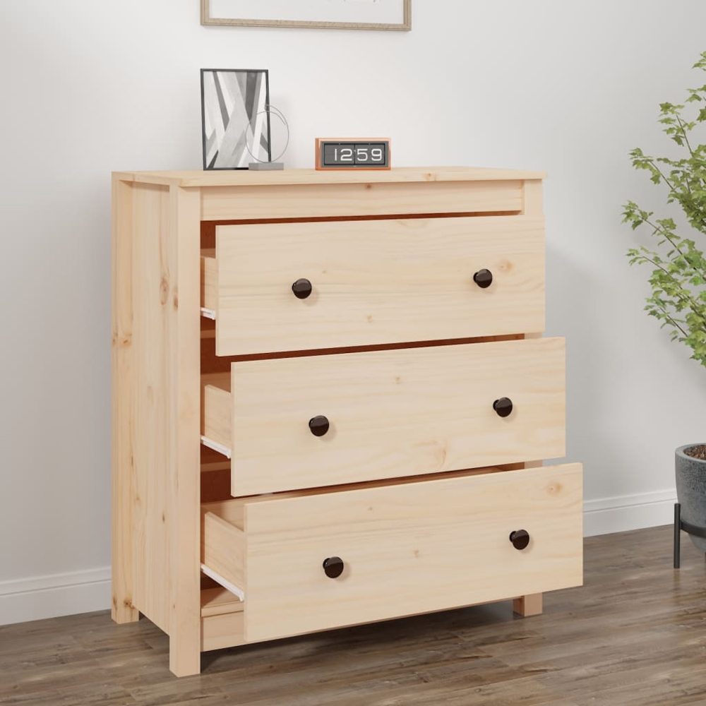 vidaXL 3 Drawer Natural Solid Wood Pine Sideboard Image 3
