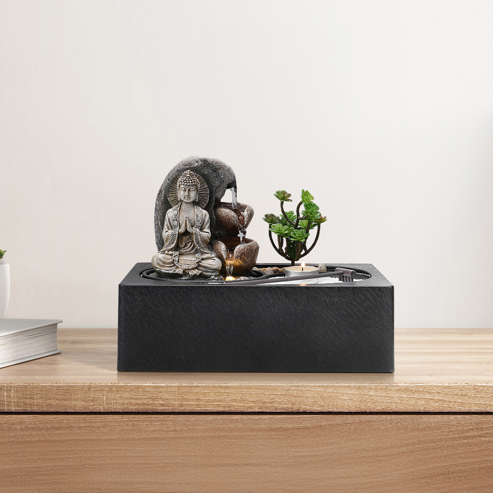 Living and Home LED Buddha Zen Tabletop Fountain Image 2