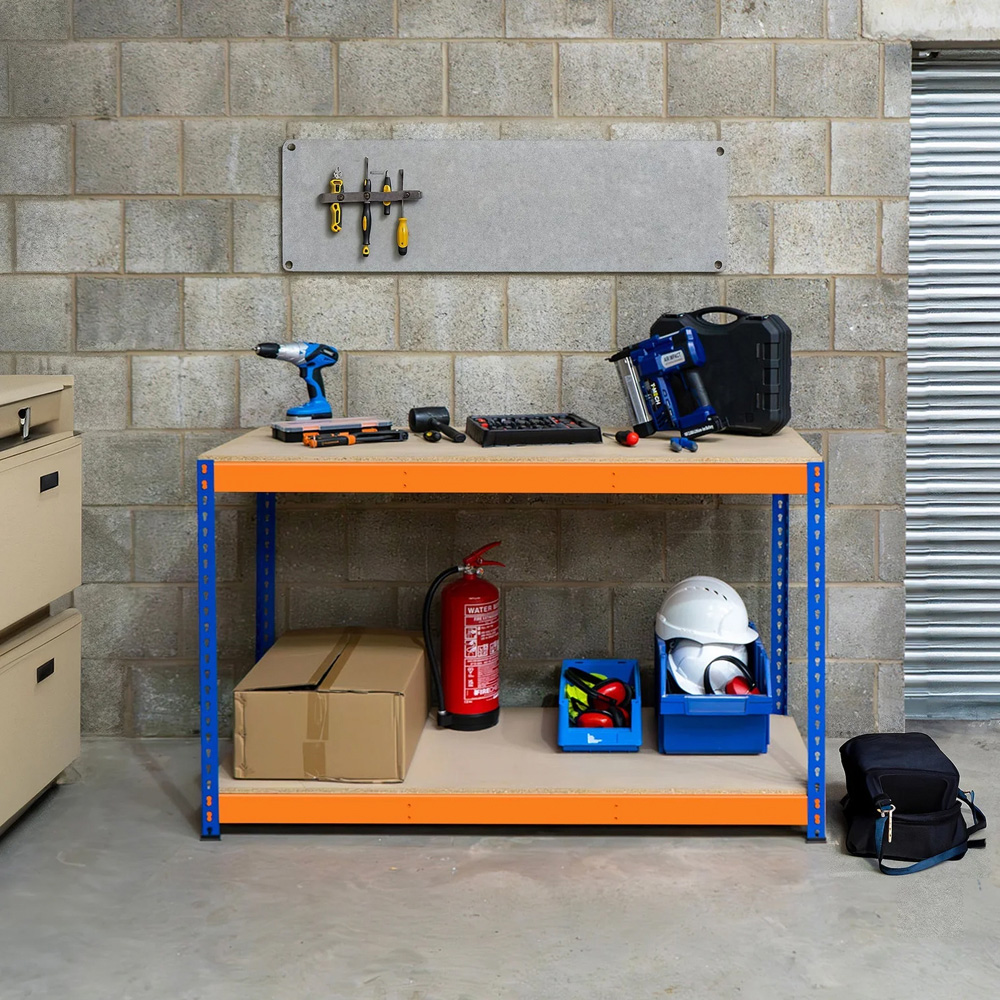 MonsterShop S-Rax 2 Shelf Blue and Orange Workbench 180 x 60cm Image 2