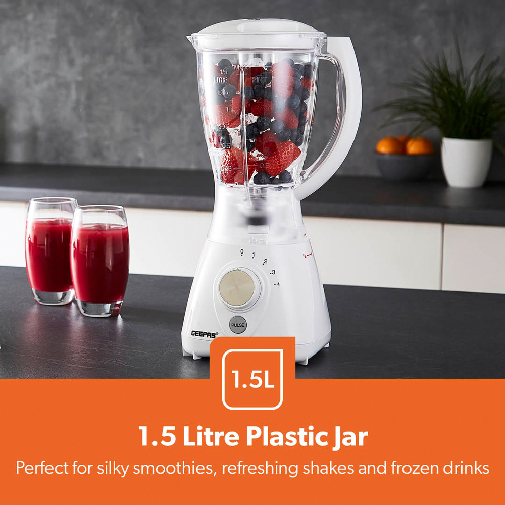 Geepas GSB44092UK-WT White 1.5L 2-in-1 Food Jug and Smoothie Blender 550W Image 6