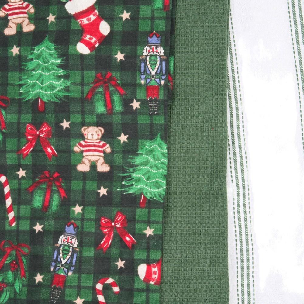 Pack of 3 Tartan Christmas Print Tea Towels Image 5