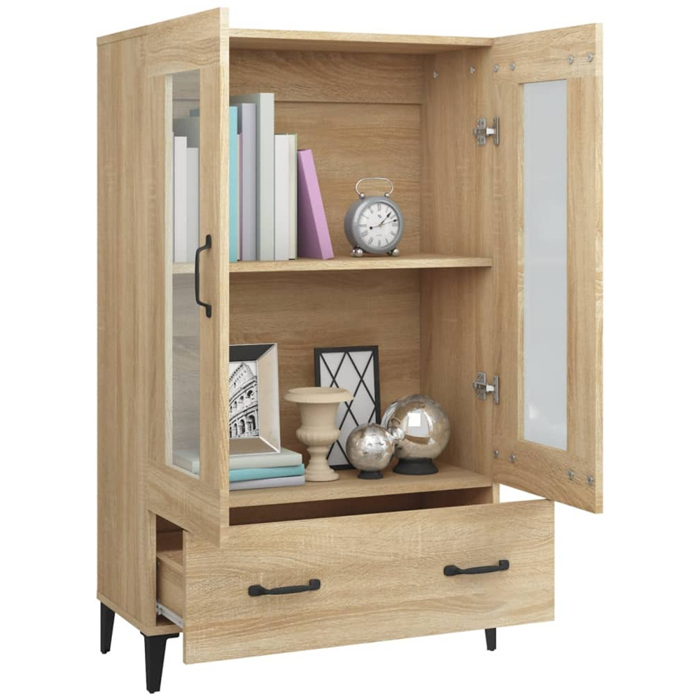 vidaXL 2 Glass Door Single Drawer Sonoma Oak Highboard Image 4