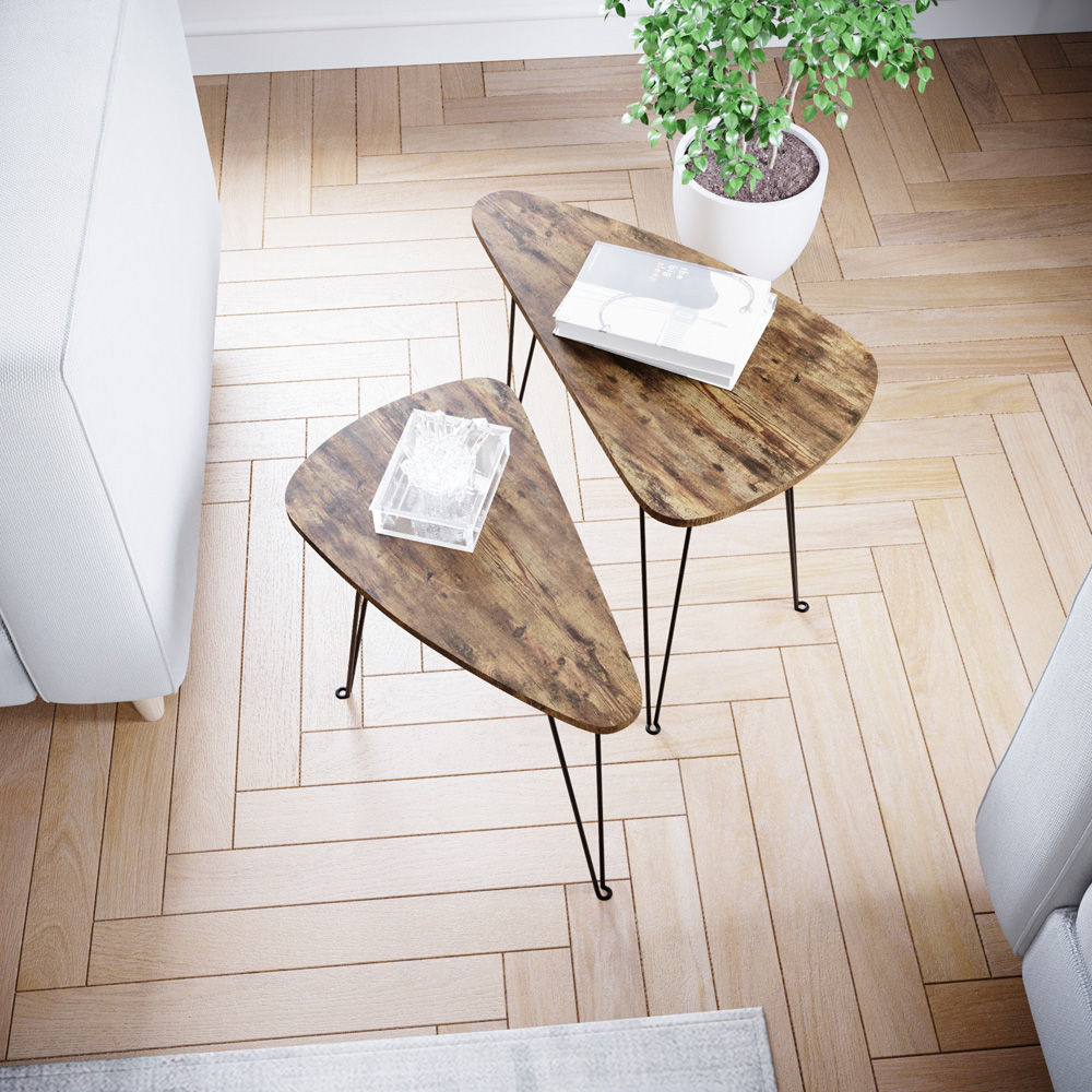 Vida Designs Brooklyn Dark Wood Oval Industrial Nest of Tables Set of 2 Image 4