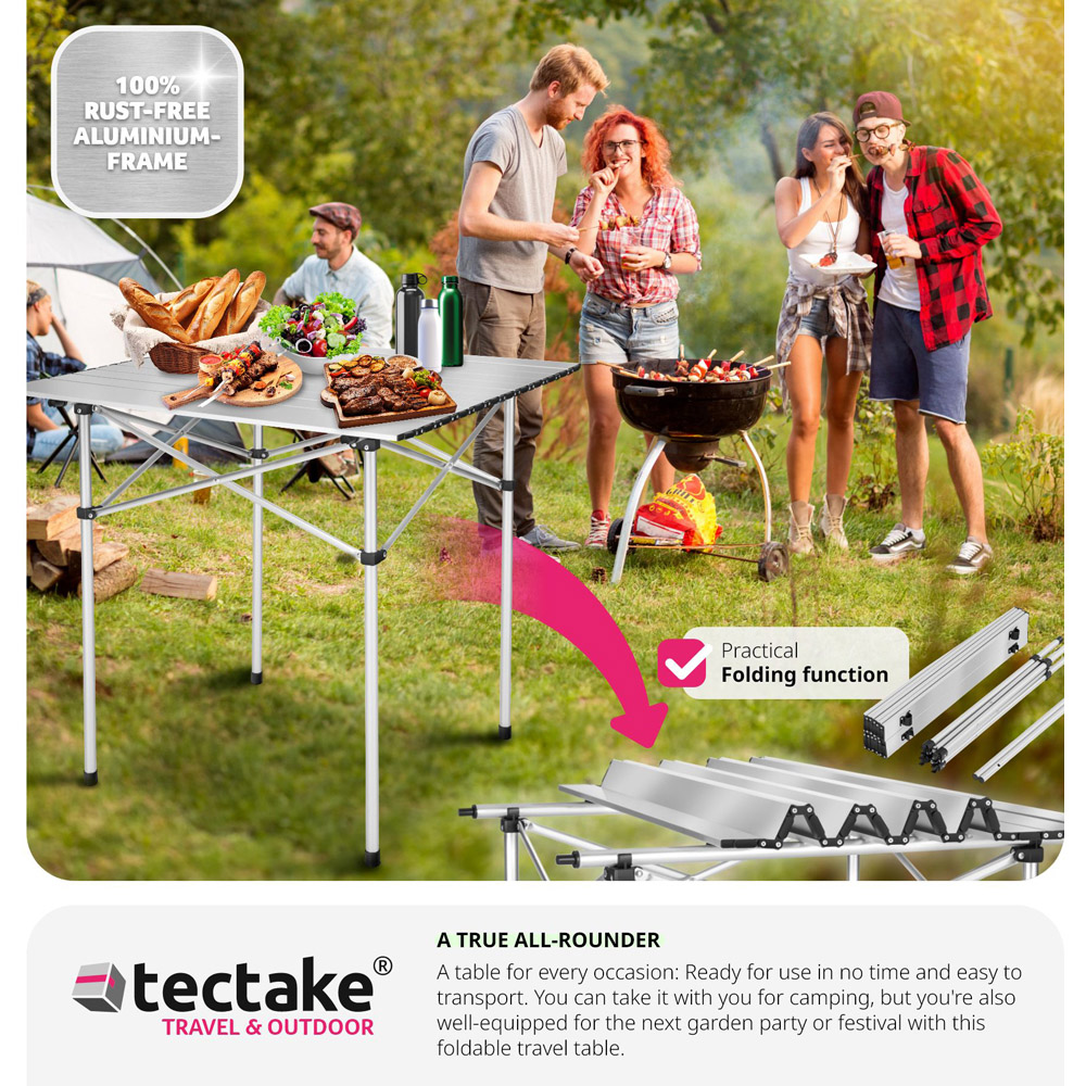 tectake Grey Foldable Camping Table with Transport Bag Image 6