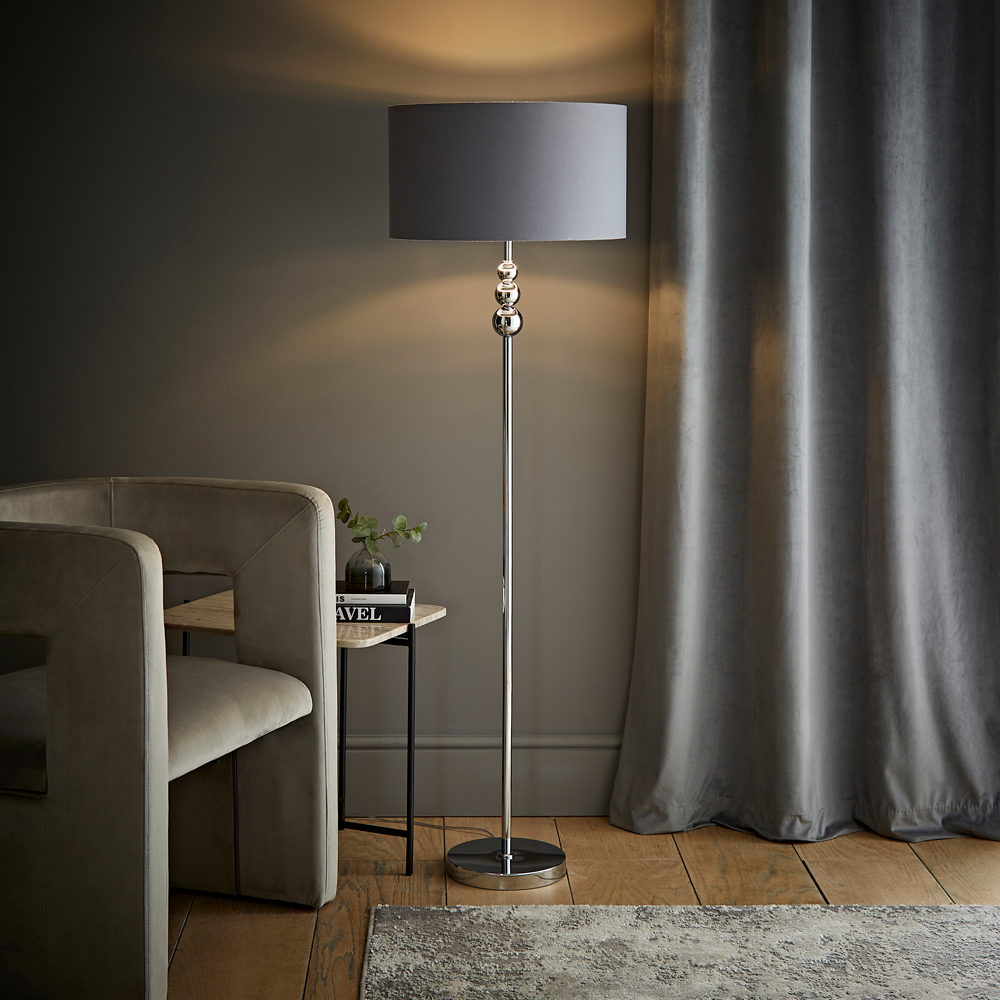 ValueLights Marissa Reni Grey Shade and Chrome Ball LED Floor Lamp Image 2
