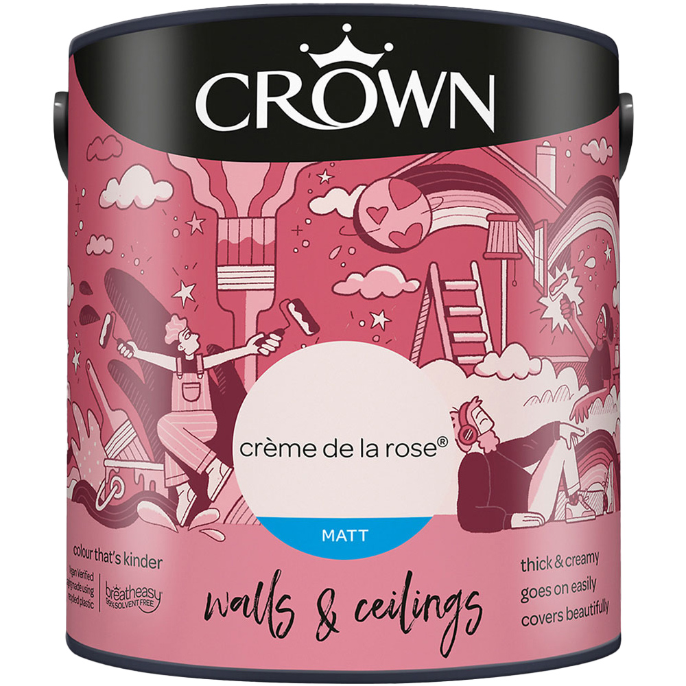 Crown Walls & Ceilings Creme De La Rose Matt Emulsion Paint 2.5L Image 2