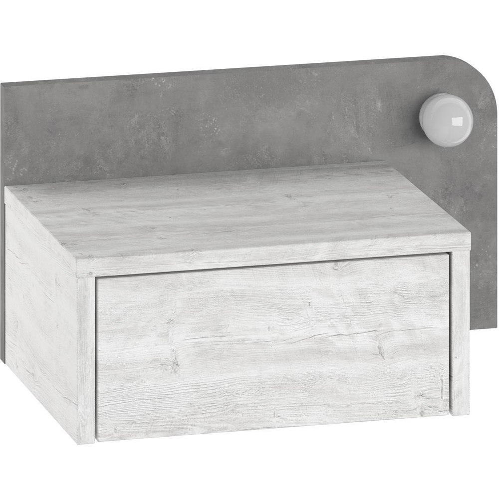 Decortie Dotta Single Drawer Ancient White Wall Mounted Bedside Table with Night Light Image 2