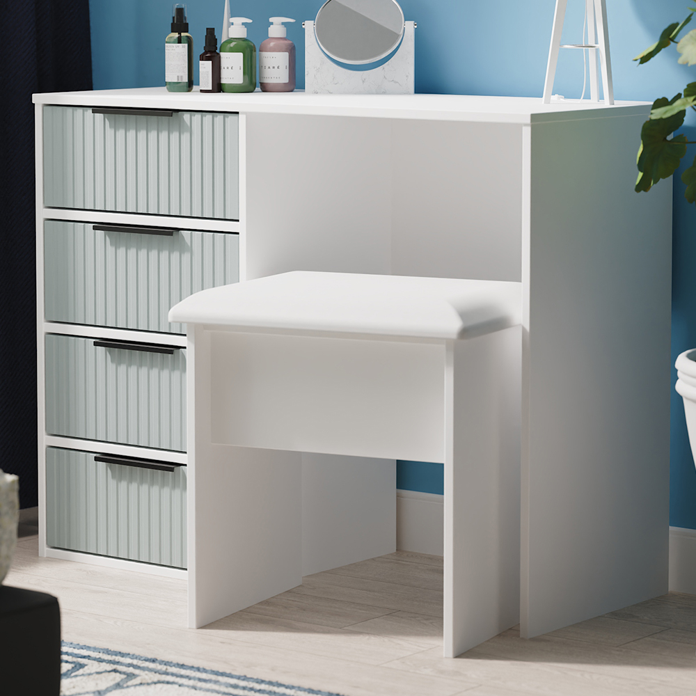 Crowndale Fluted 4 Drawer Duck and White Matt Vanity Dressing Table Ready Assembled Image 1