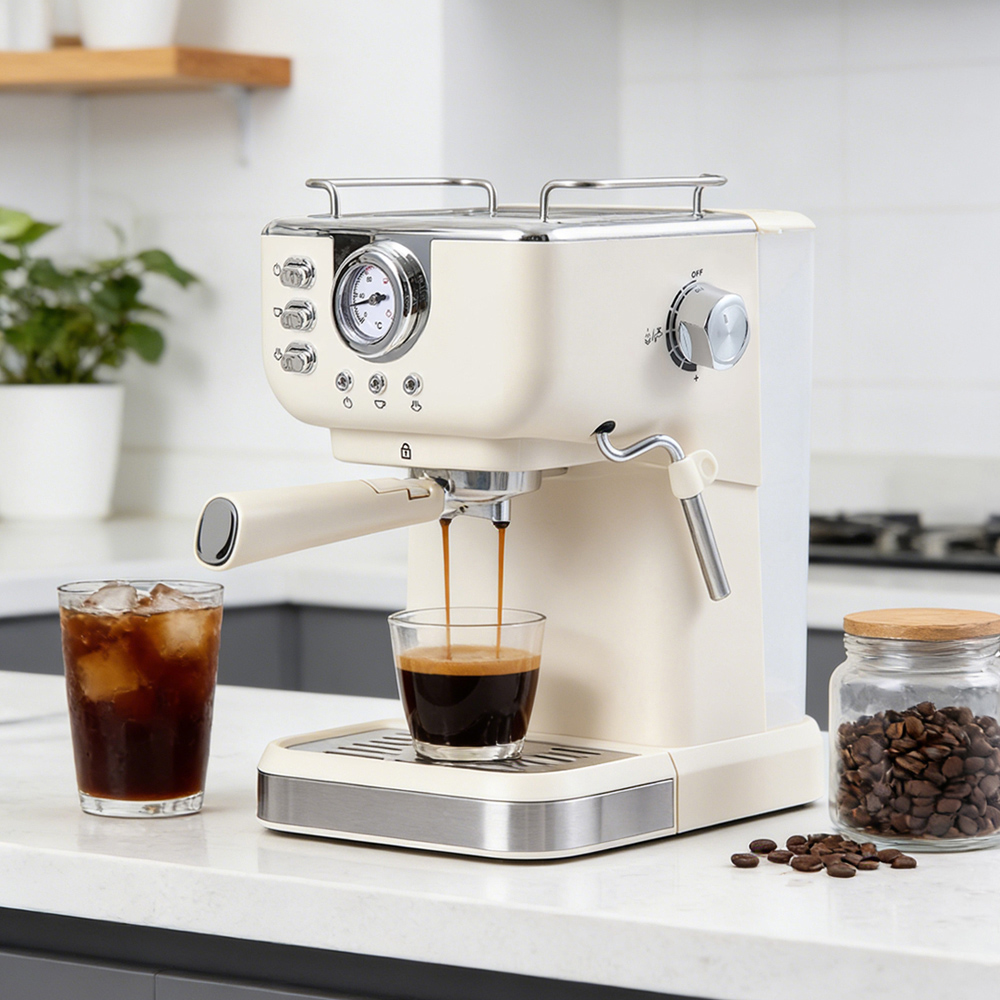 Living and Home EK020004 Retro Cream 1.5L Espresso Machine with Steam Milk Frother Image 2