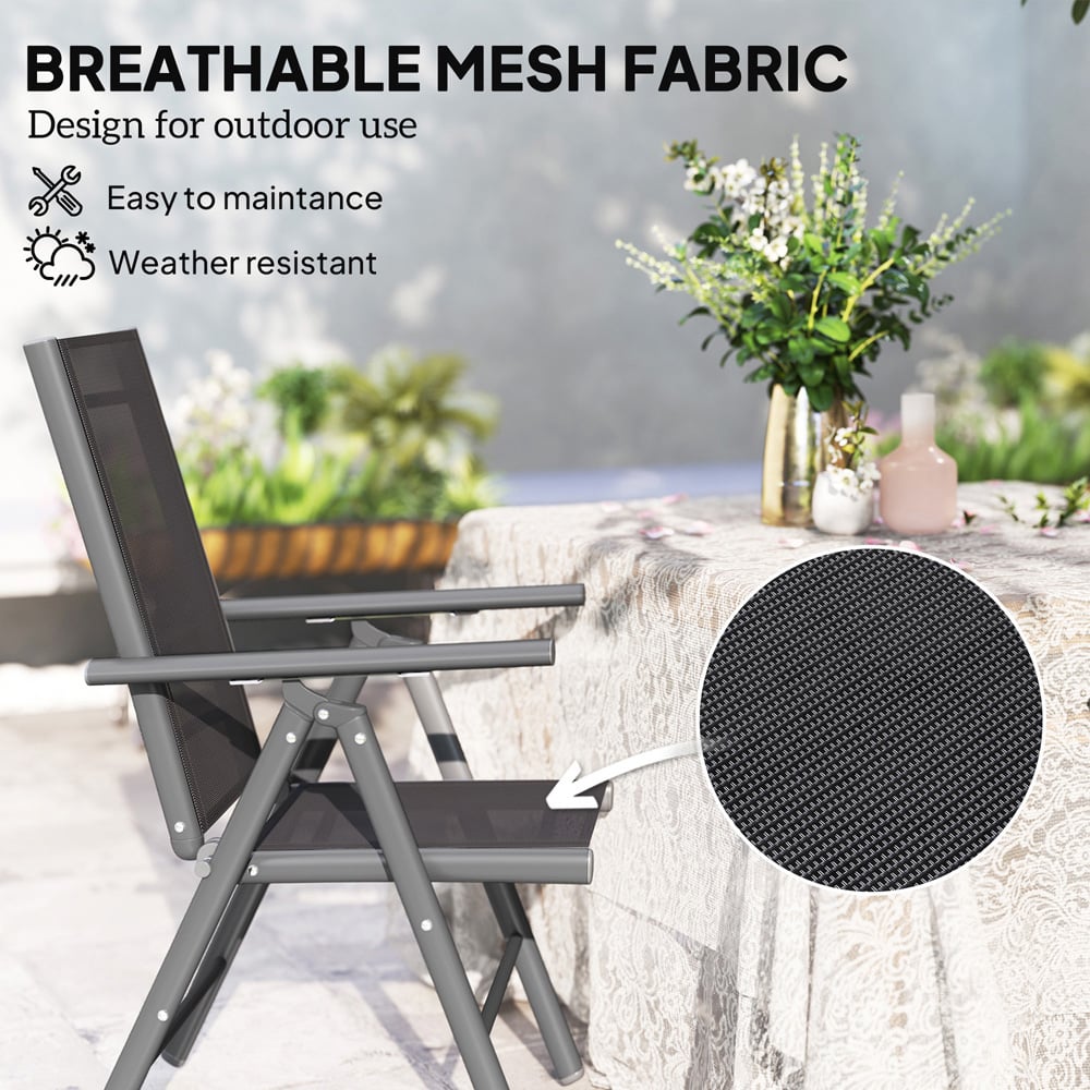 Outsunny Dark Grey Folding Chair with Breathable Mesh Fabric Seat Set of 2 Image 5