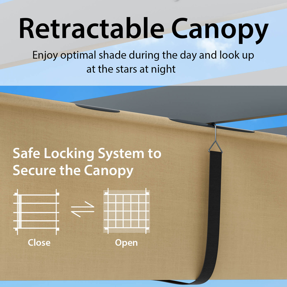 Costway 2.9 x 3.6m Beige Retractable Pergola with Canopy Cover Image 3