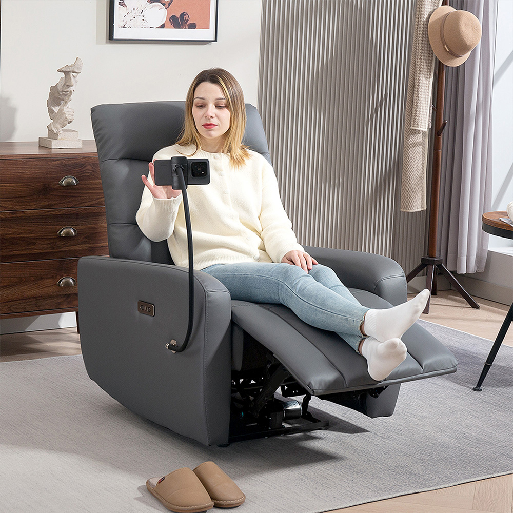 Portland Grey Electric Recliner Chair with Phone Holder and USB Charge Port Image 3