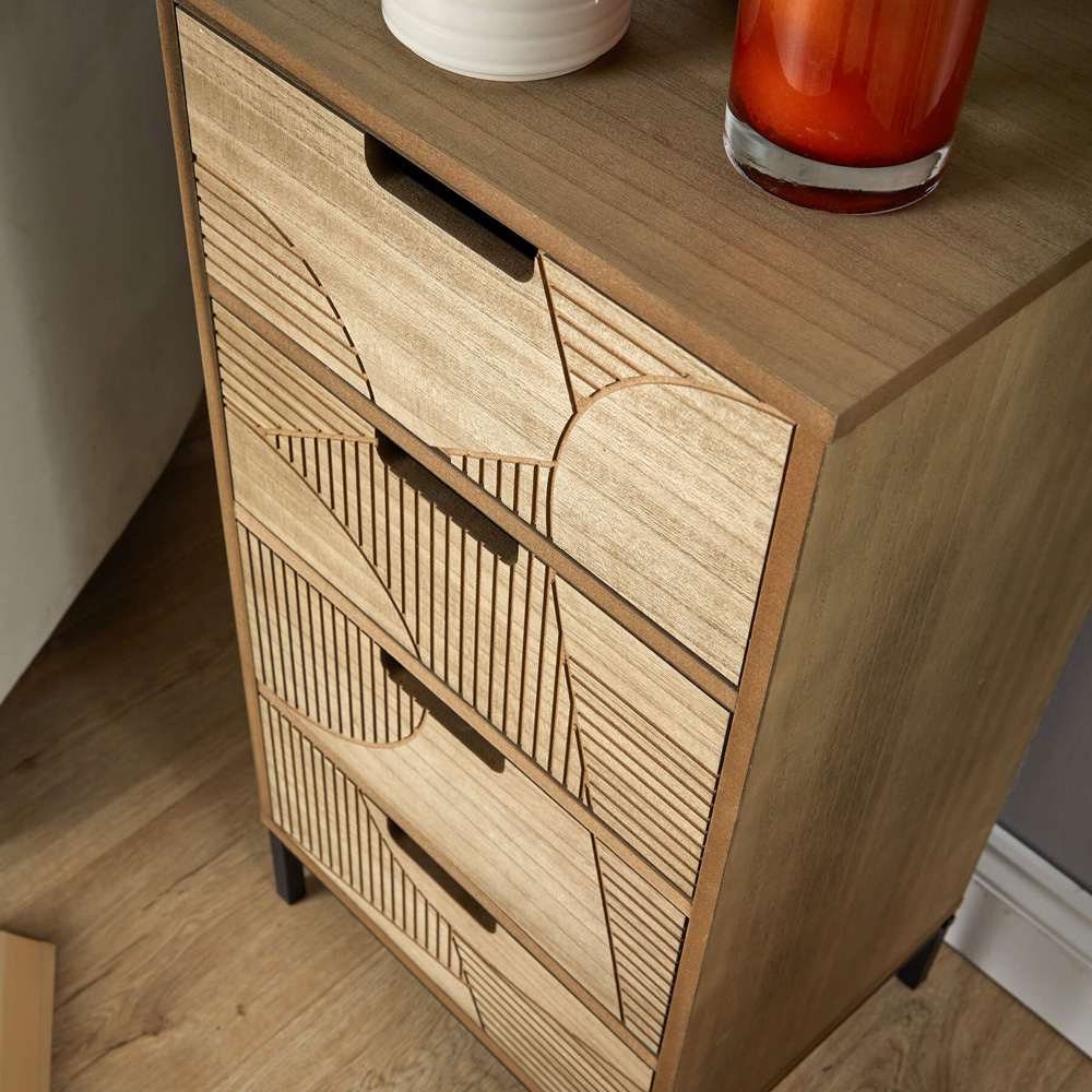 Home Source Reedham 4 Drawers Light Brown Wooden Chest of Drawers Image 3