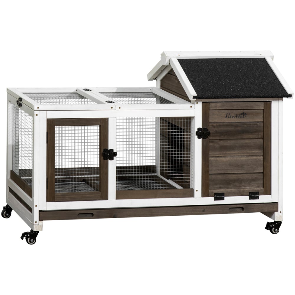 PawHut Wooden Rabbit Hutch with Sliding Tray and Wheels Image 1