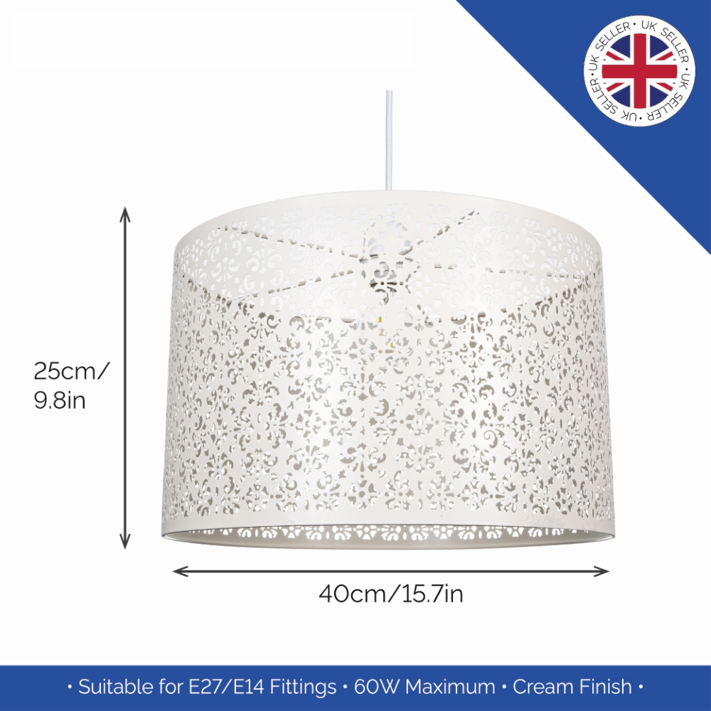 Happy Homewares Cream Metal Marrakech Designed Pendant Shade with Floral Decoration Image 5