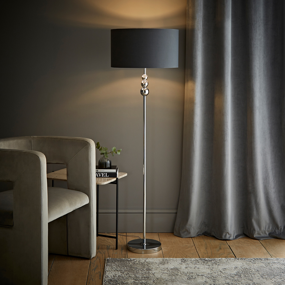 ValueLight Marissa Charcoal Velvet Chrome Inner Shade Chrome Stacked Ball LED Floor Lamp Image 2