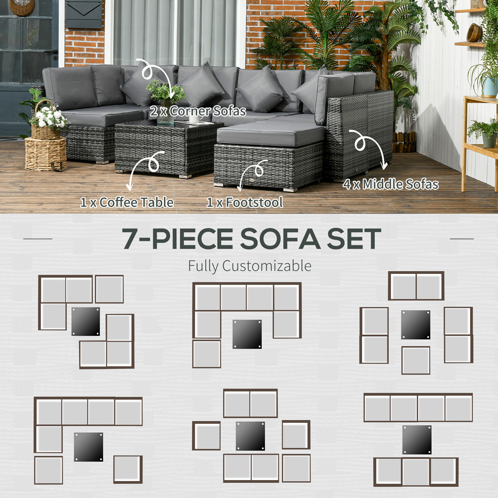 Outsunny 7 Seater Grey PE Rattan Corner Sofa Lounge Set Image 6