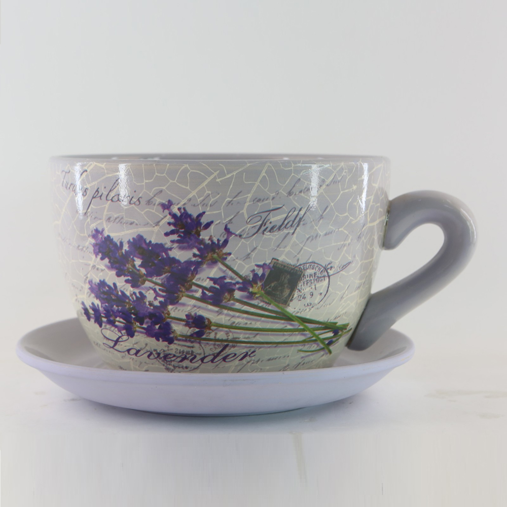 Gr8 Garden Giant Floral Purple Flower Design Tea Cup and Saucer Planter Image 2