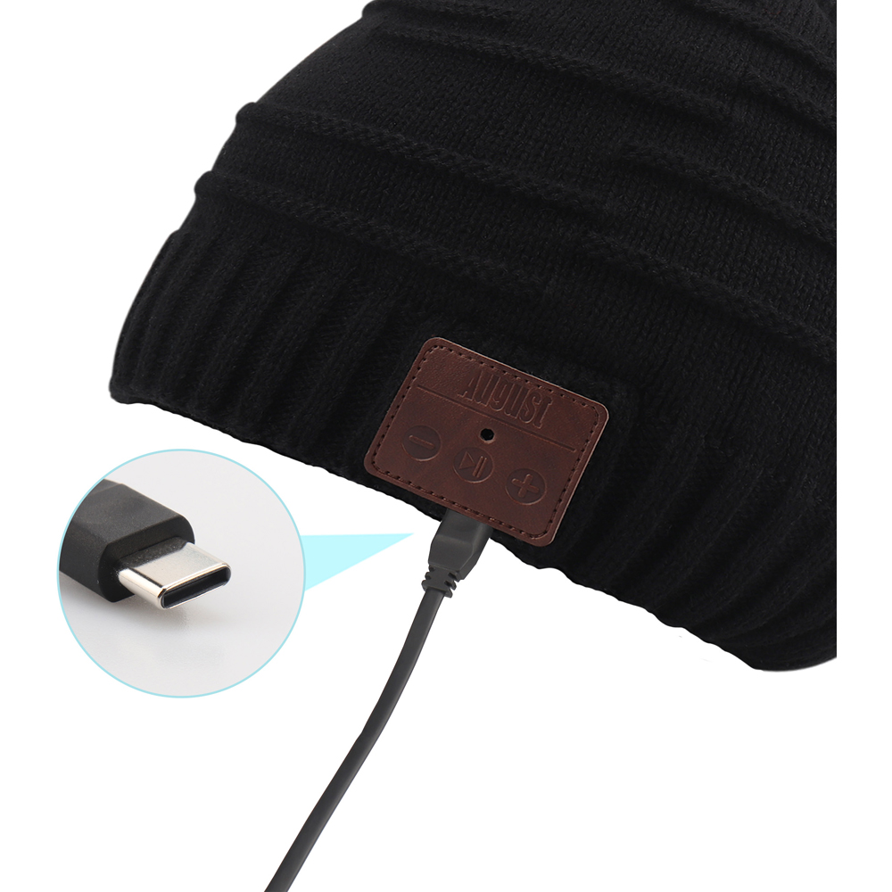 August EPA25B Black Beanie Hat with Wireless Rechargeable Bluetooth Headphones and Mic Image 3