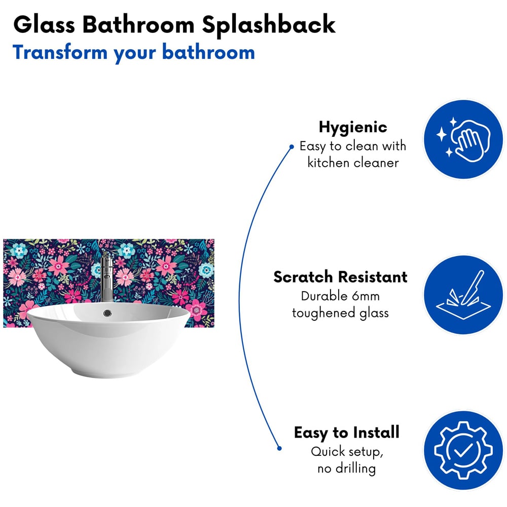 Warren Reed Designer Colourful Flower Pattern Glass Bathroom Splashback 25 x 60cm Image 4