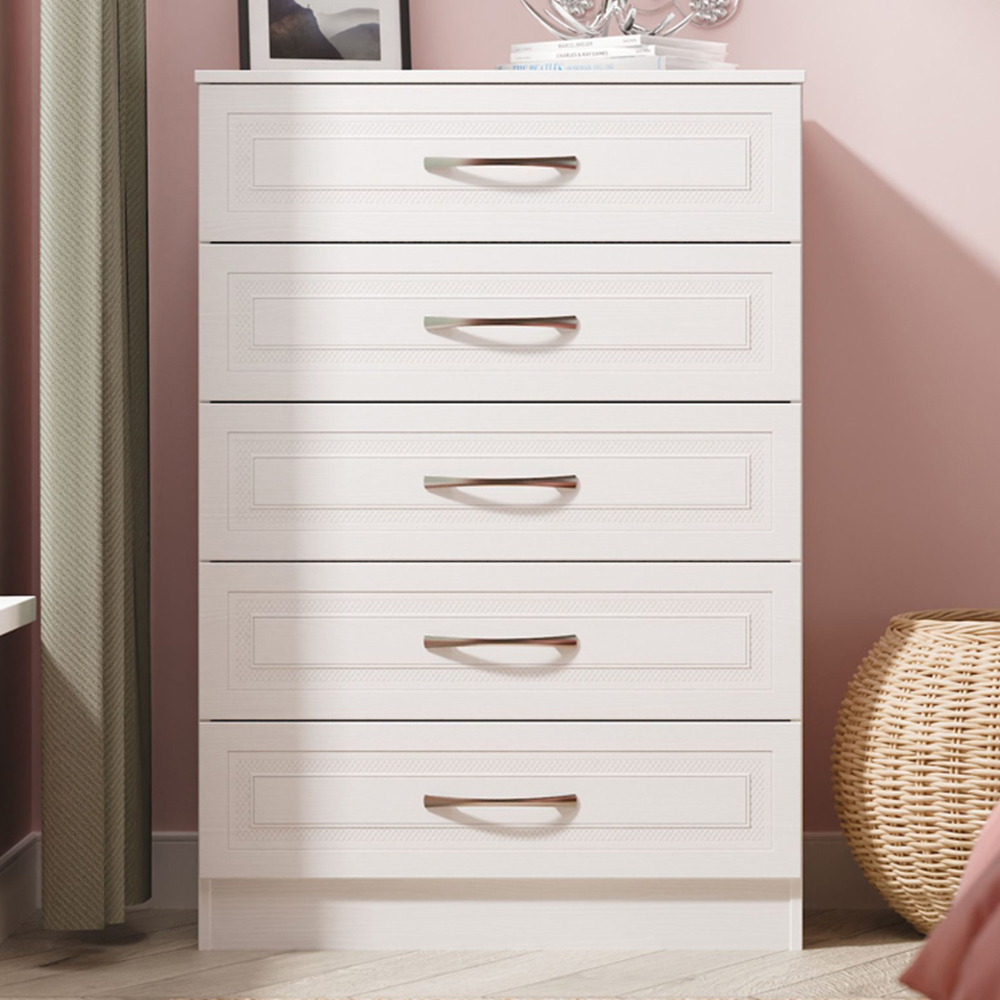 Crowndale Dorset 5 Drawer Signature White Chest of Drawers Ready Assembled Image 1