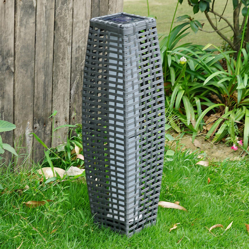 Gr8 Garden Grey Solar Rattan Effect Tall LED Floor Lamp Lantern Image 4