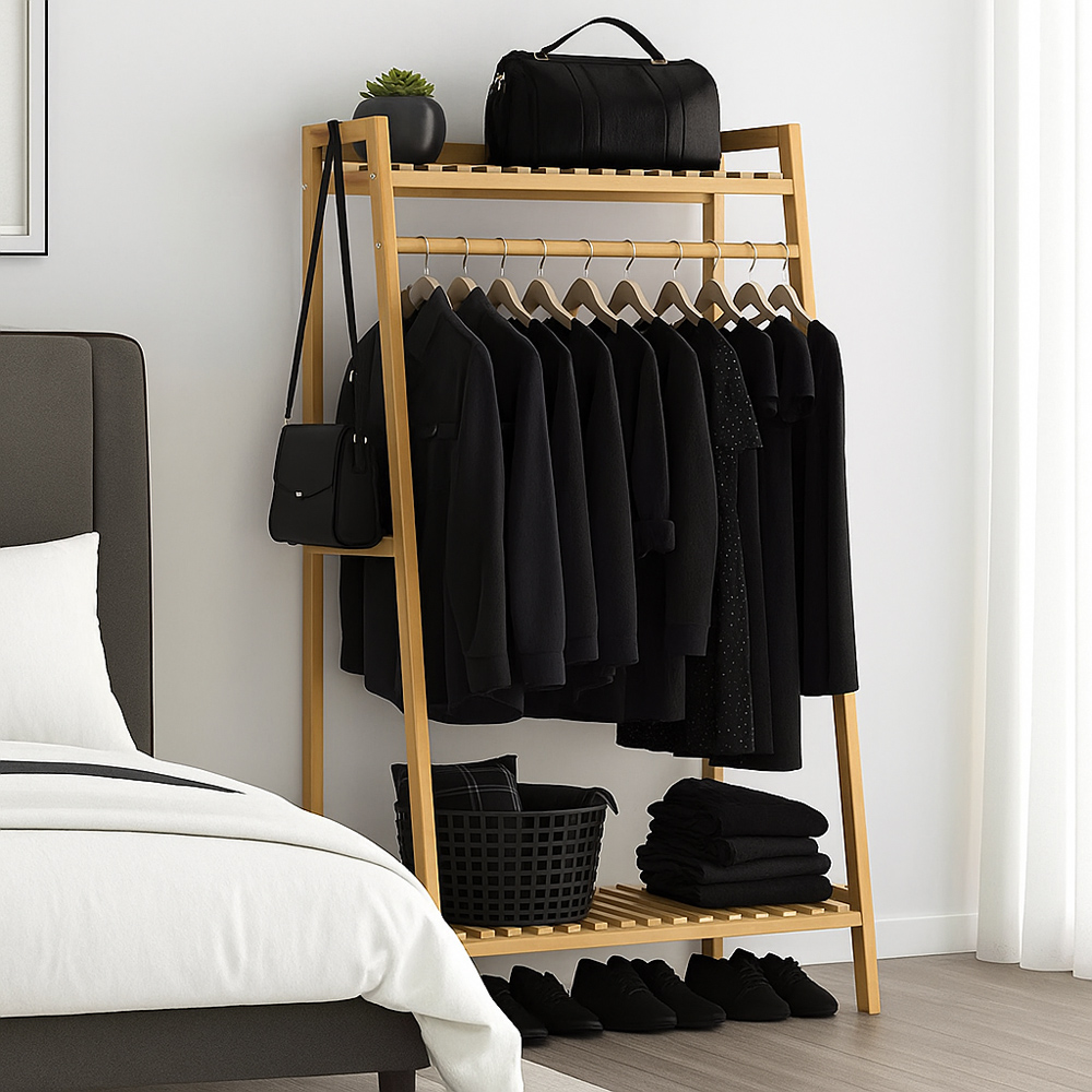 Modcraft 2 Shelf Heavy Duty Bamboo Clothes Rail Image 2