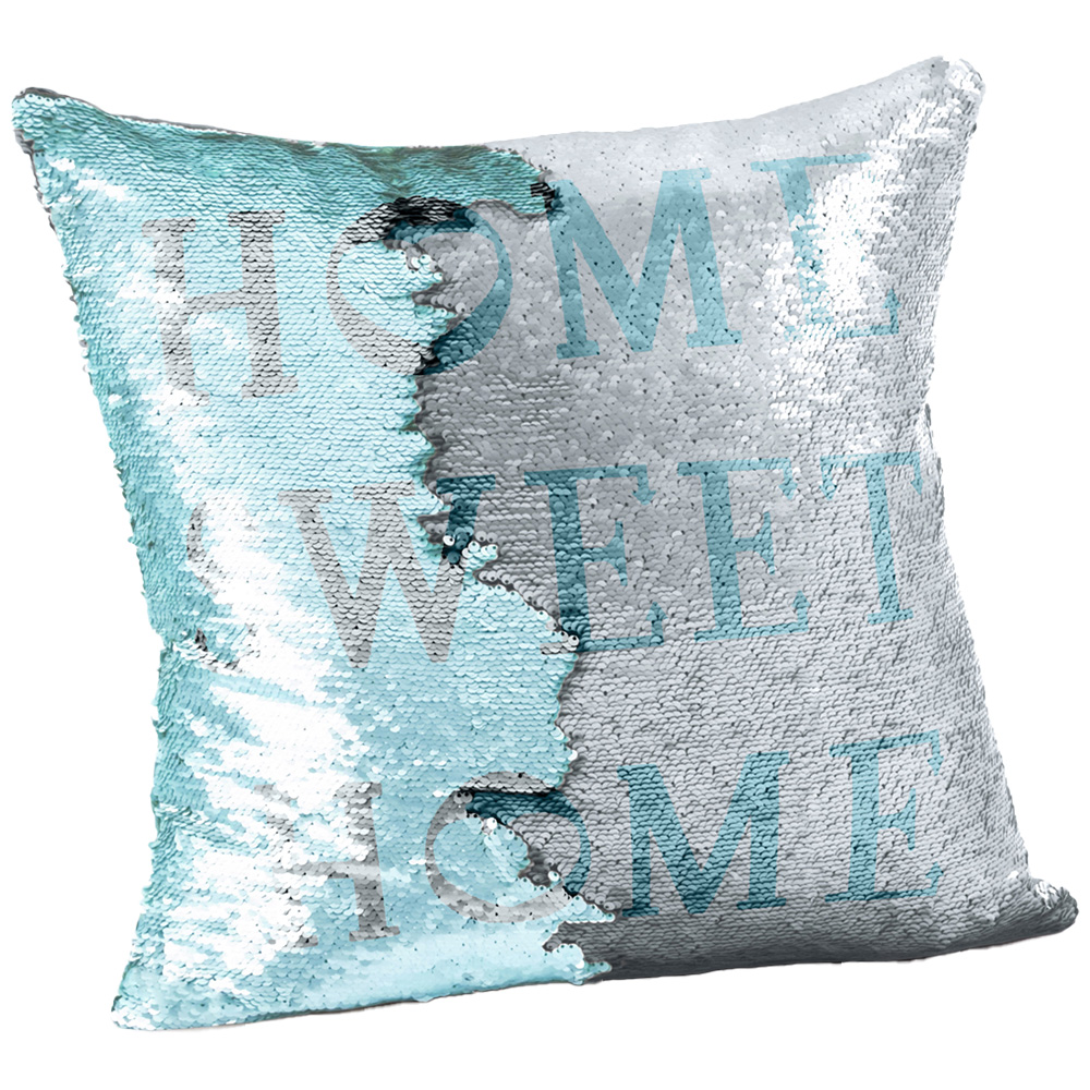Velosso Home Sweet Home Mermaid Duck Egg and Silver Filled Cushion 43 x 43cm Image 1