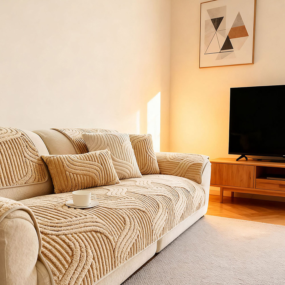 Living and Home 160 x 90cm Light Brown Minimalist Wavy Geometric Non-Slip Sofa Mat Image 7