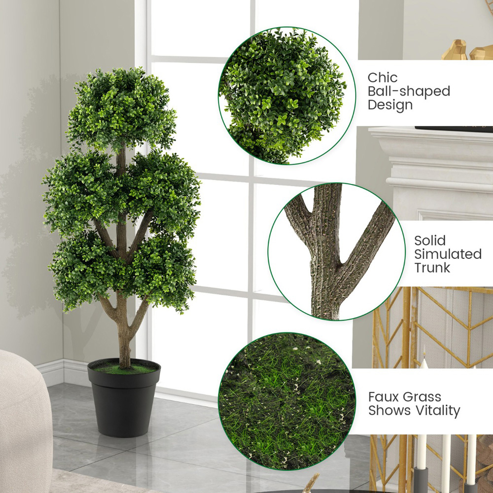 Costway Artificial Boxwood Ball Topiary Tree In Pot 4ft Image 6