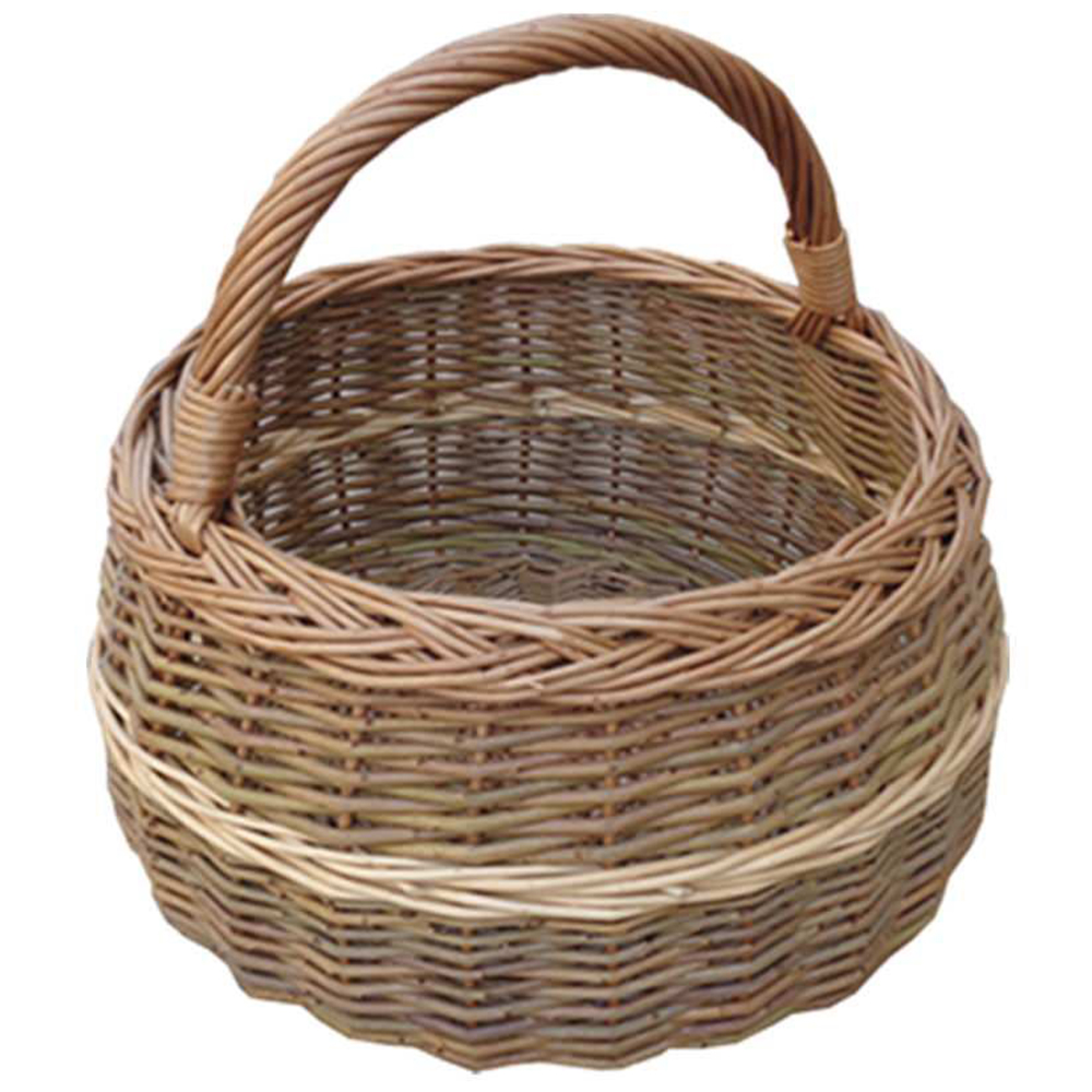 Red Hamper Small Round Wicker Shallow Shopping Basket Image 1