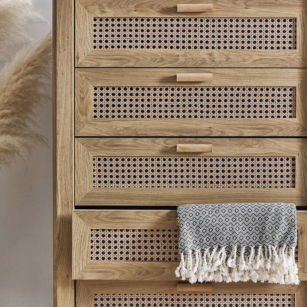 Julian Bowen Sydney 5 Drawer Rattan Effect Chest of Drawers Image 5