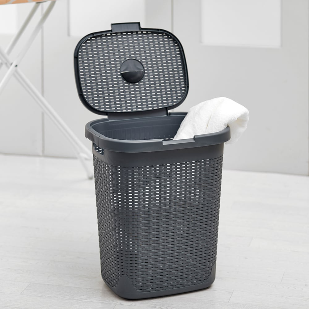 Addis Faux Rattan Charcoal Laundry Hamper 50L Image 3