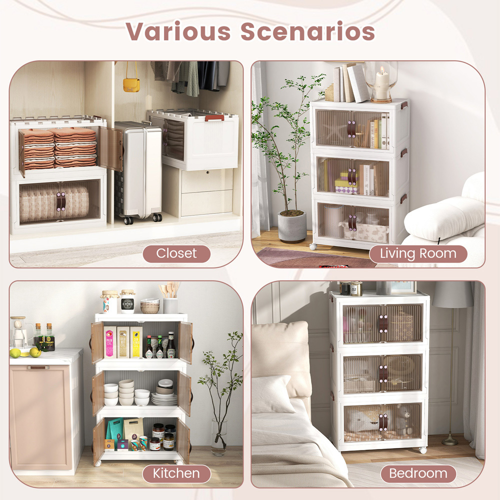 Costway 3 Tier White Stackable Storage Boxes with Lid Image 8