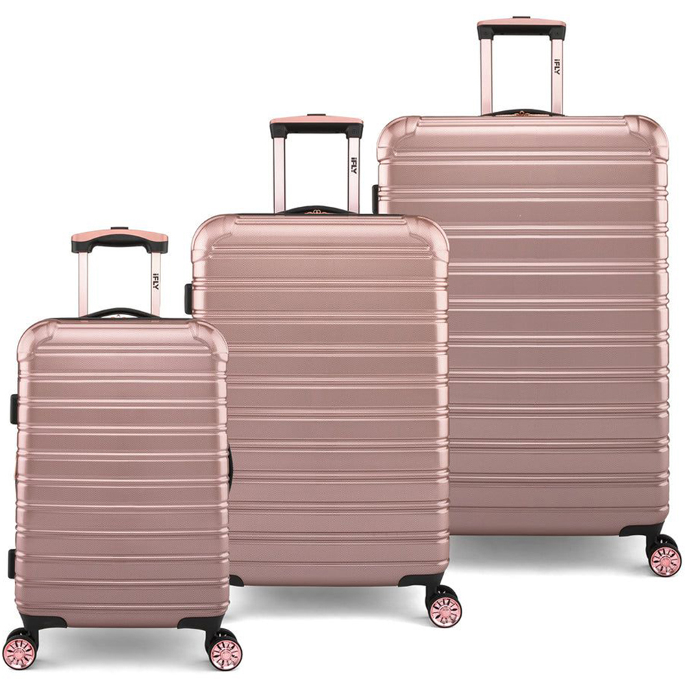 iFLY 3 Piece Rose Gold Fibertech Hard Shell Spinner Travel Suitcase Set Image 1