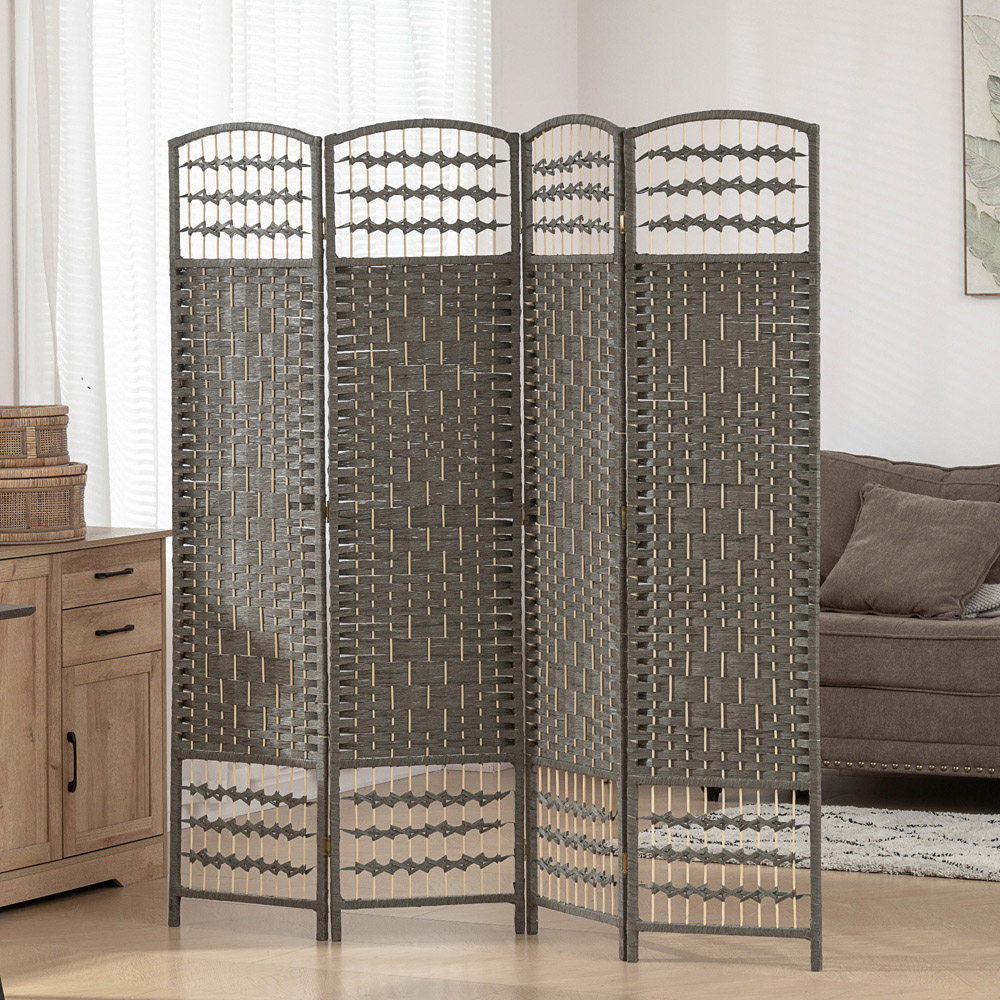 HOMCOM 4 Panel Dark Grey Pine Wood Frame Foldable Privacy Screen Image 2