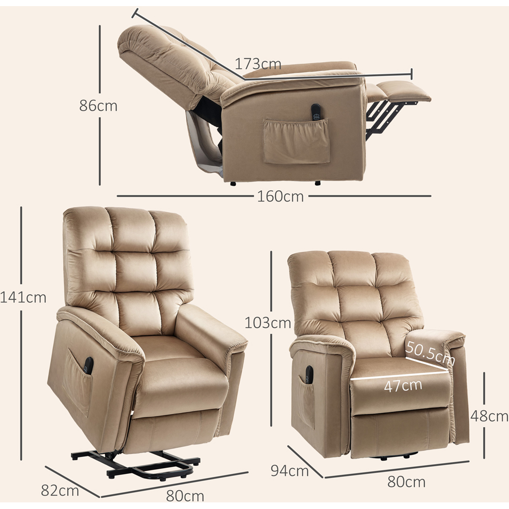 HOMCOM Beige Velvet Electric Power Lift Elderly Recliner Armchair Image 7