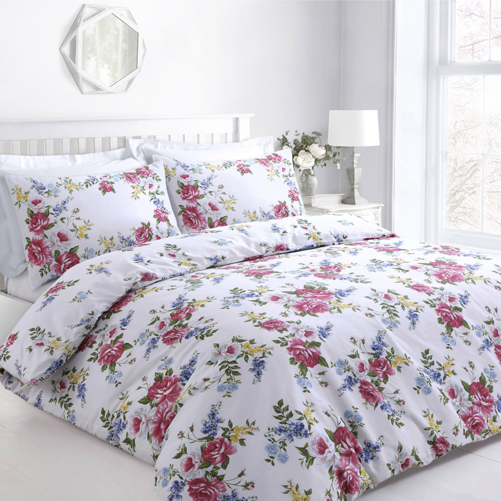 Velosso Single White Vintage Floral Pattern Duvet Cover Set Image 1