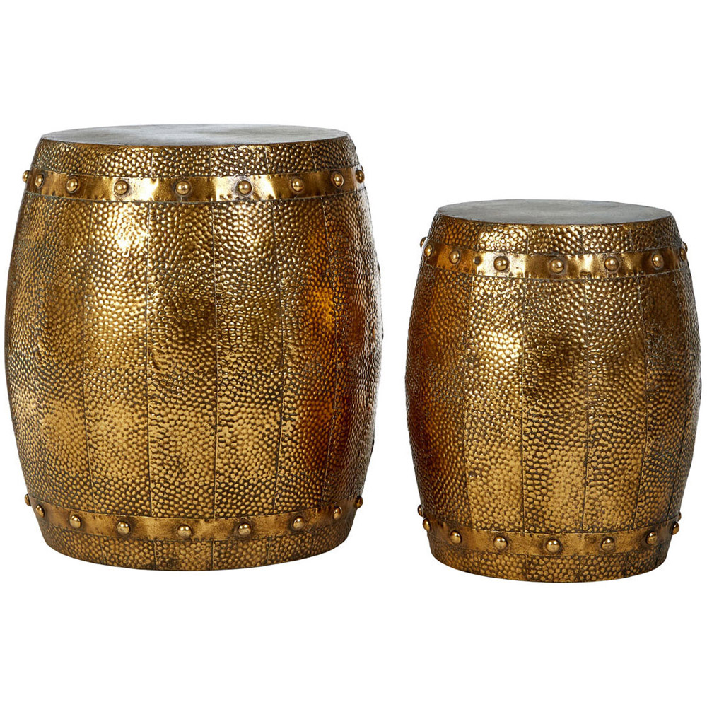 Premier Housewares Reza Hammered Drum Table and Stool Set Image 2