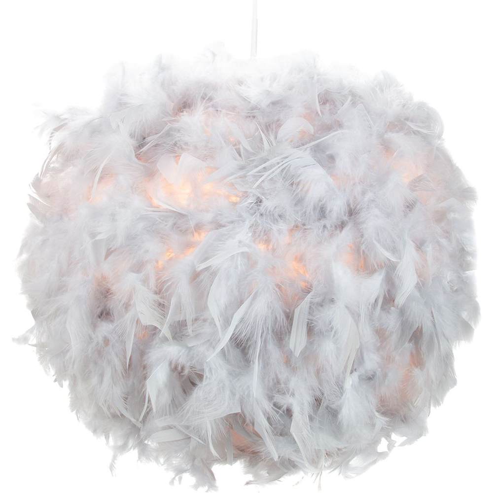 Happy Homewares Large Grey Real Feather Decorated Pendant Shade Image 4