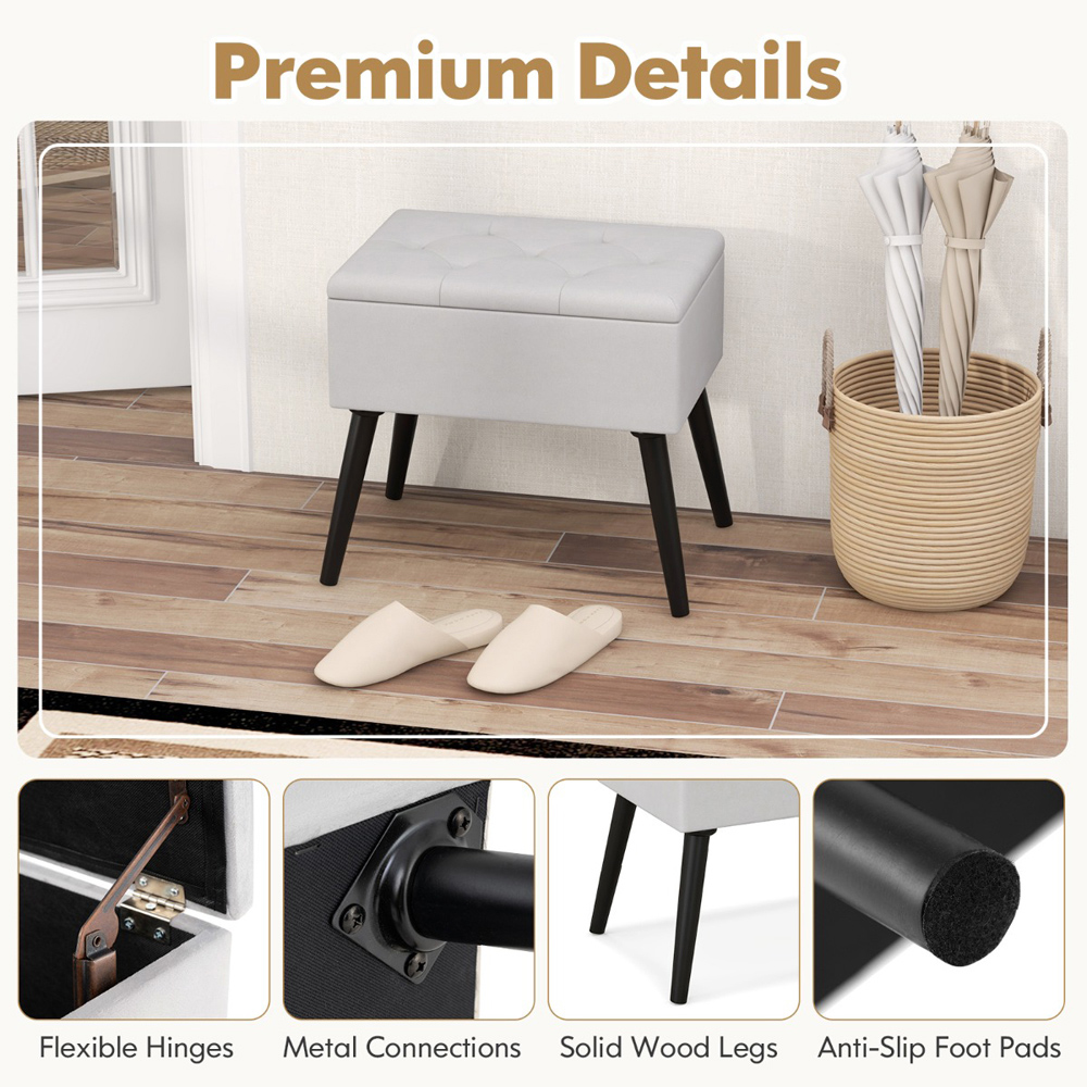 Costway Grey Velvet Flip Top Ottoman Footstool Image 6