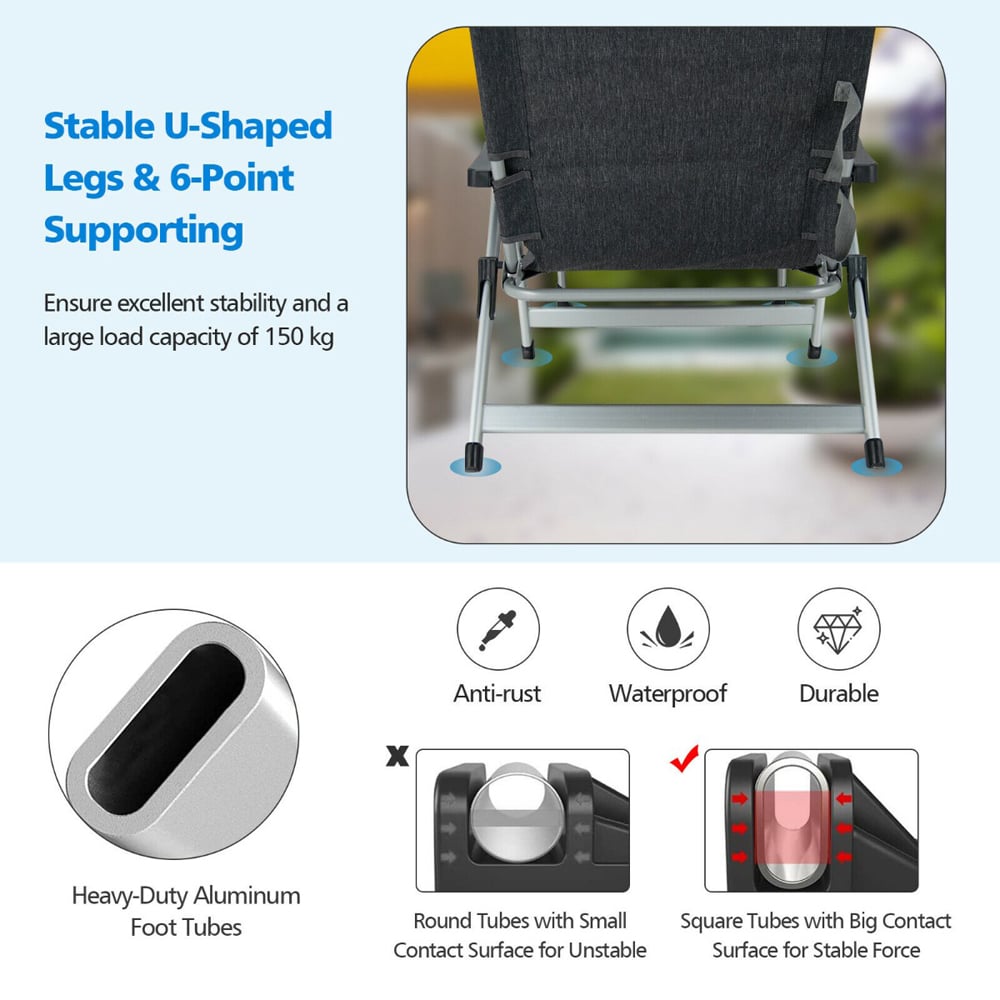 Costway Black Foldable Outdoor Chaise Lounger with Detachable Pillow Image 6