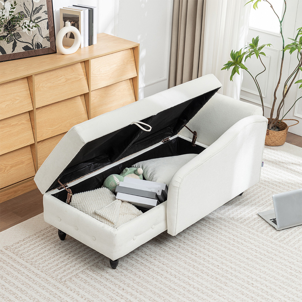 Living and Home White Left Hand Chenille Chaise Lounge with Storage Image 7