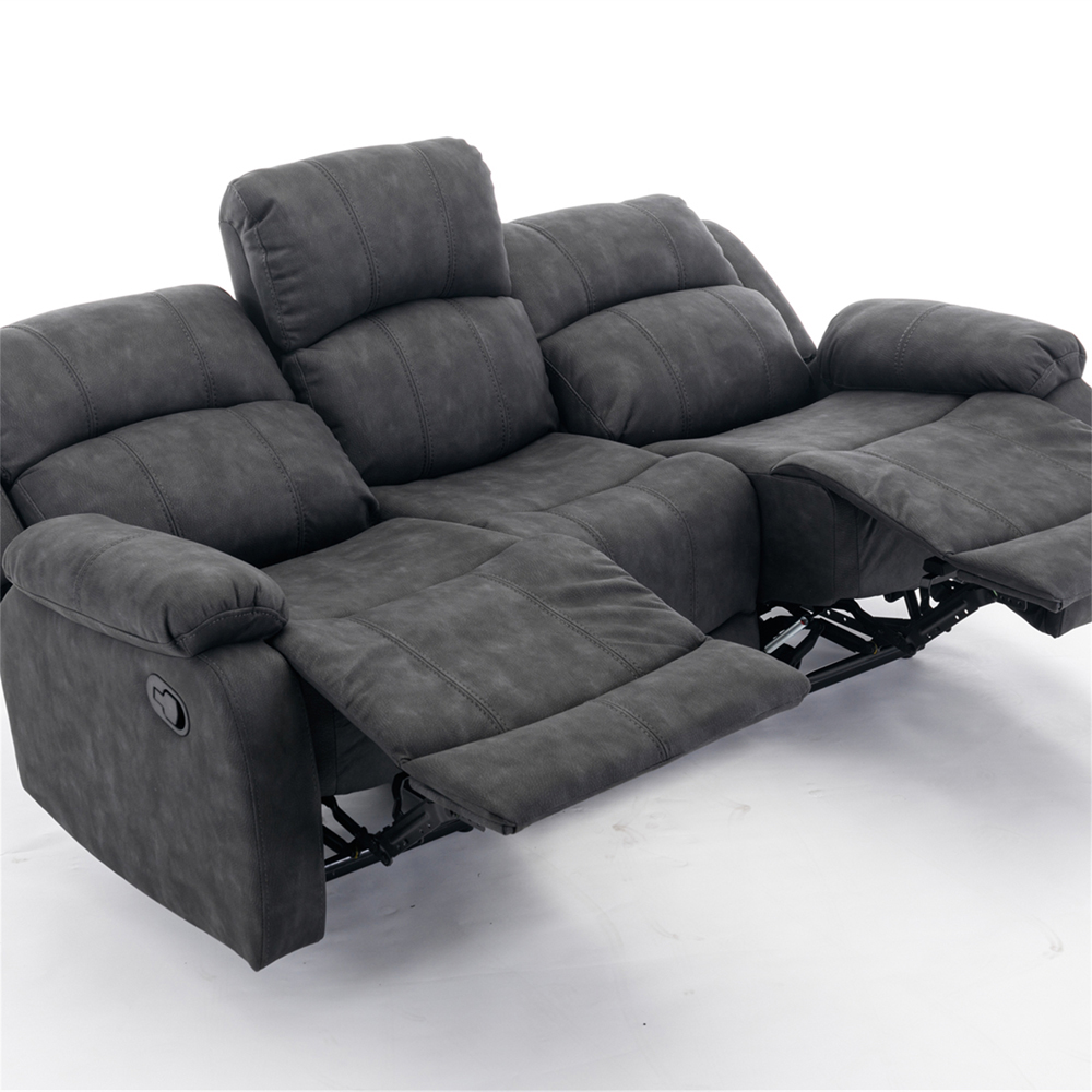 Furniture One 3 Seater Dark Grey Full Fabric Manual Recliner Sofa Image 3
