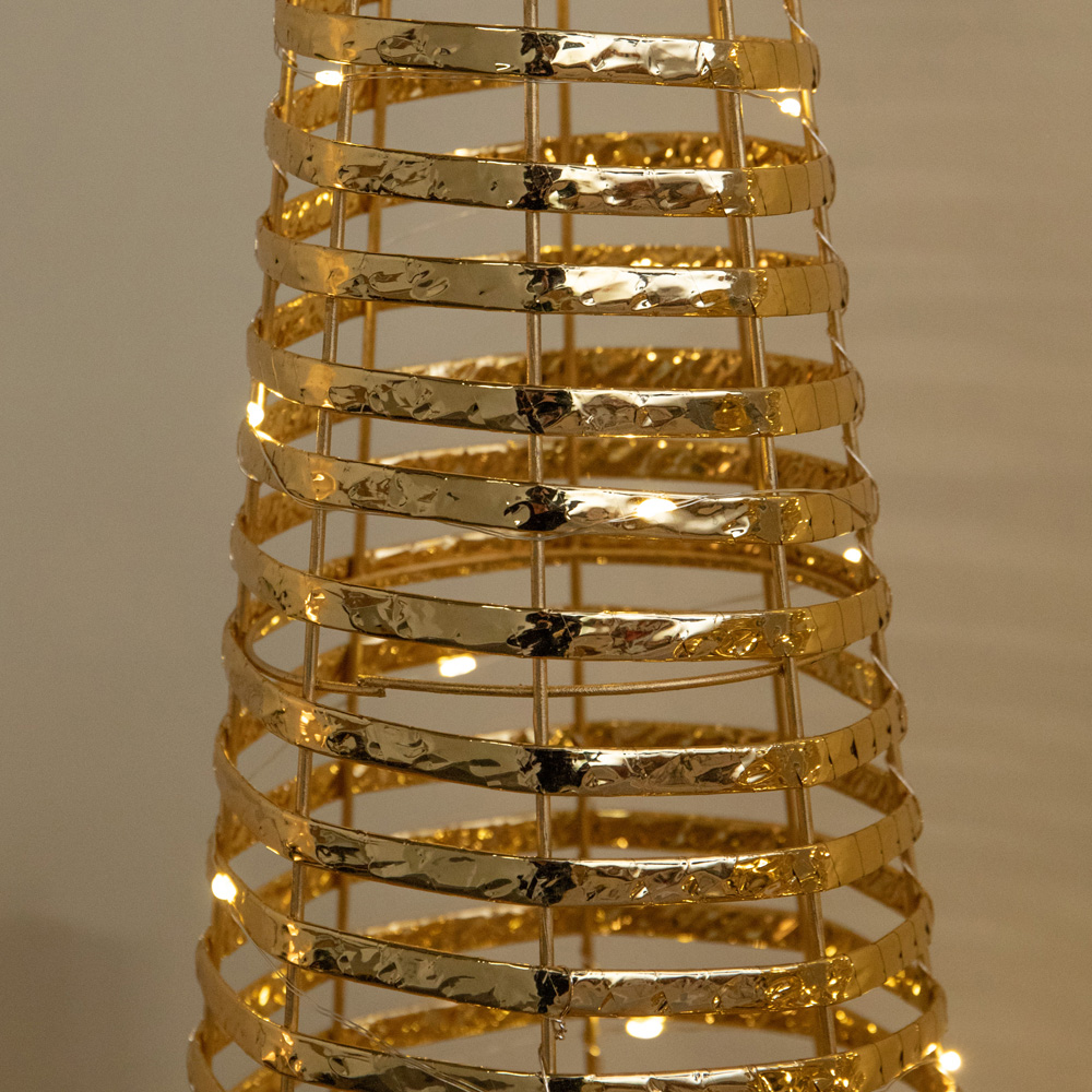 Samuel Alexander 90 Warm White LED Gold Braid Christmas Cone Tree with Timer Set of 3 Image 4