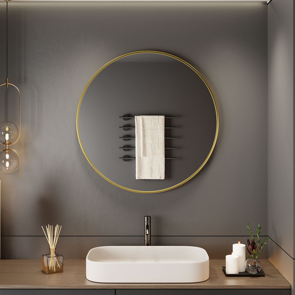 Neo Gold Metal Frame Anti-Rust Wall Mounted Round Mirror 50cm Image 3