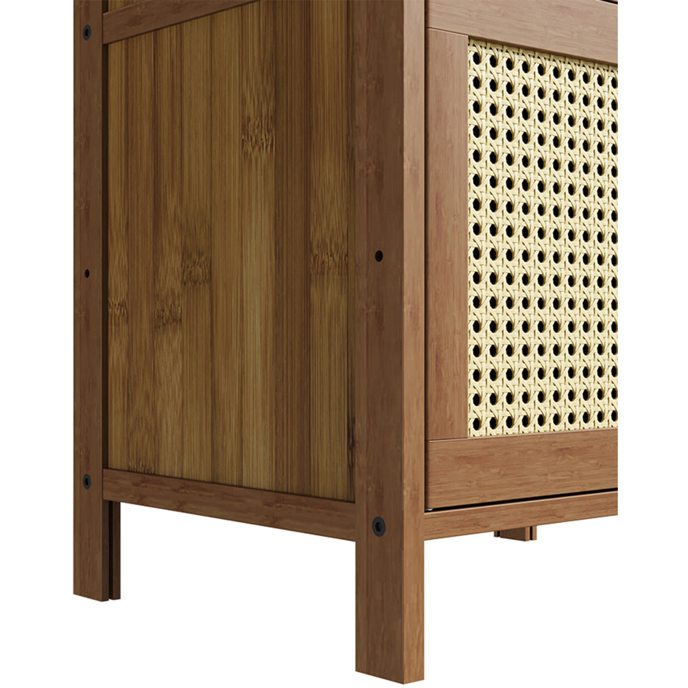 Living and Home 2 Door Natural Wooden Rattan Bedside Table Image 5