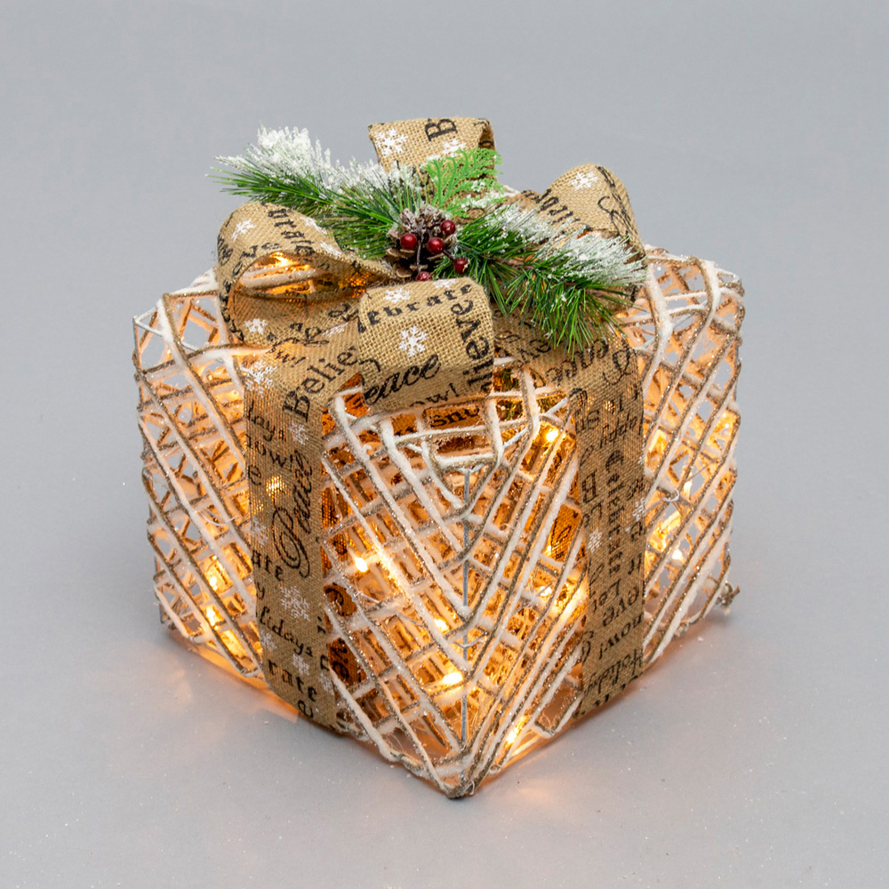 The Christmas Workshop Set of 3 Rattan LED Christmas Gift Box Lights Image 2