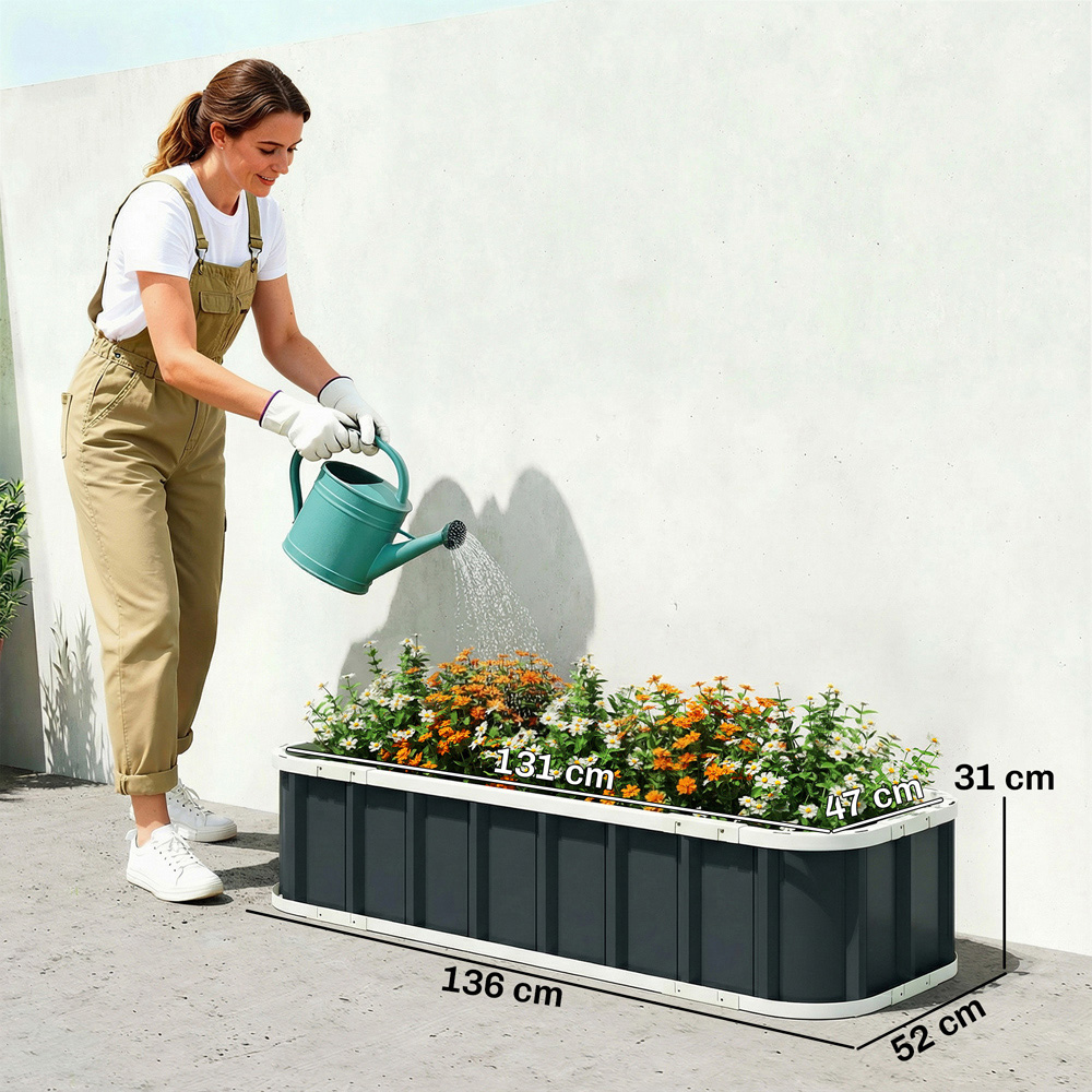 Outsunny Dark Grey Galvanised Raised Garden Bed with Gloves 136 x 52 x 31cm Image 9