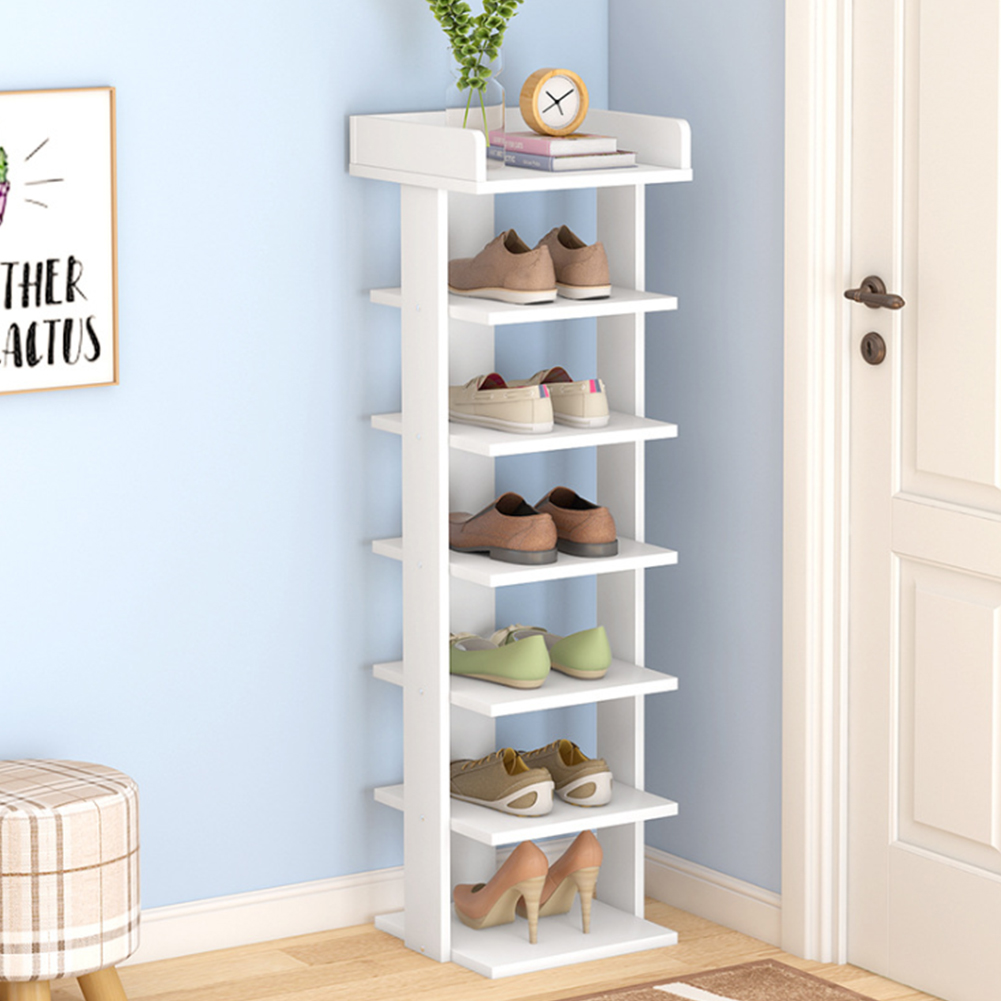 Living and Home 7 Tier White Wooden Open Shoe Rack Image 4